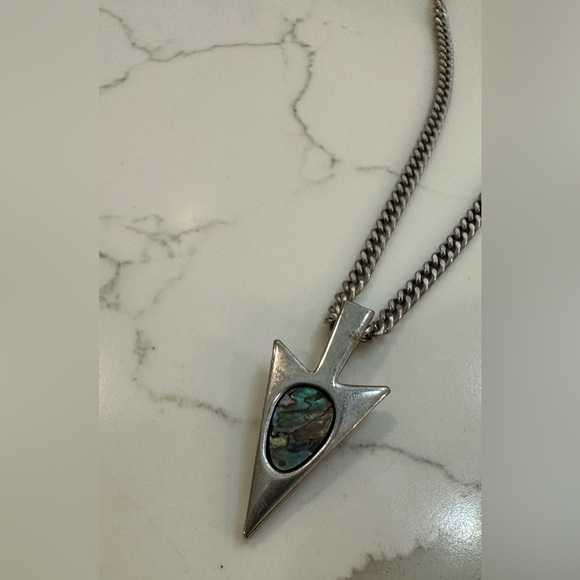 Amway silver arrowhead vintage necklace blue green abalone pendant - Picture 3 of 7